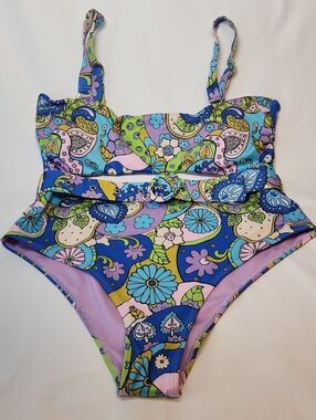 The Hippie Shake Retro Print Floral High-Waist Bikini With Belt Size 18